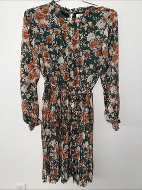Indie & Co Green Floral Dress Pleated Women's Size XL